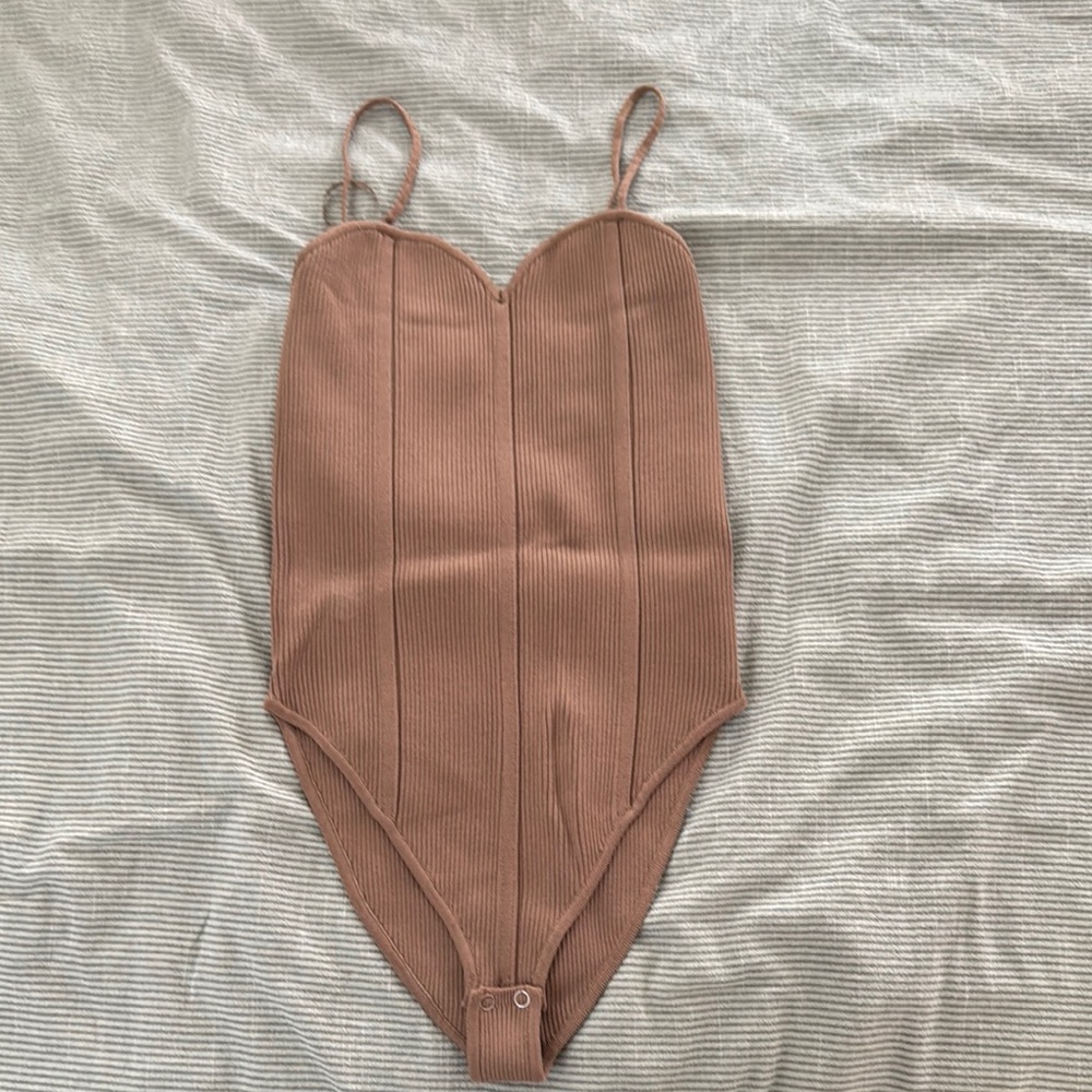 Brown Ribbed Bodysuit